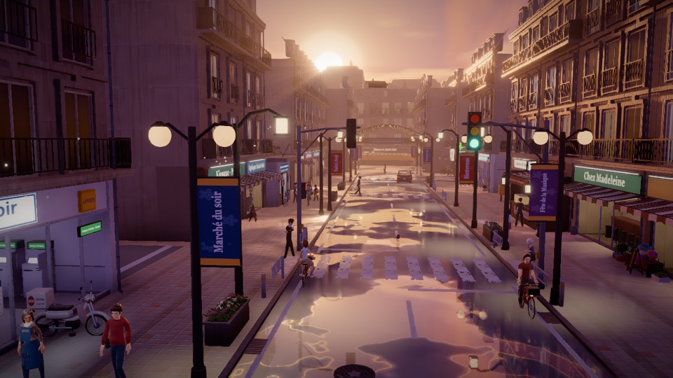 A street in Quartier Saint-Soir at dusk